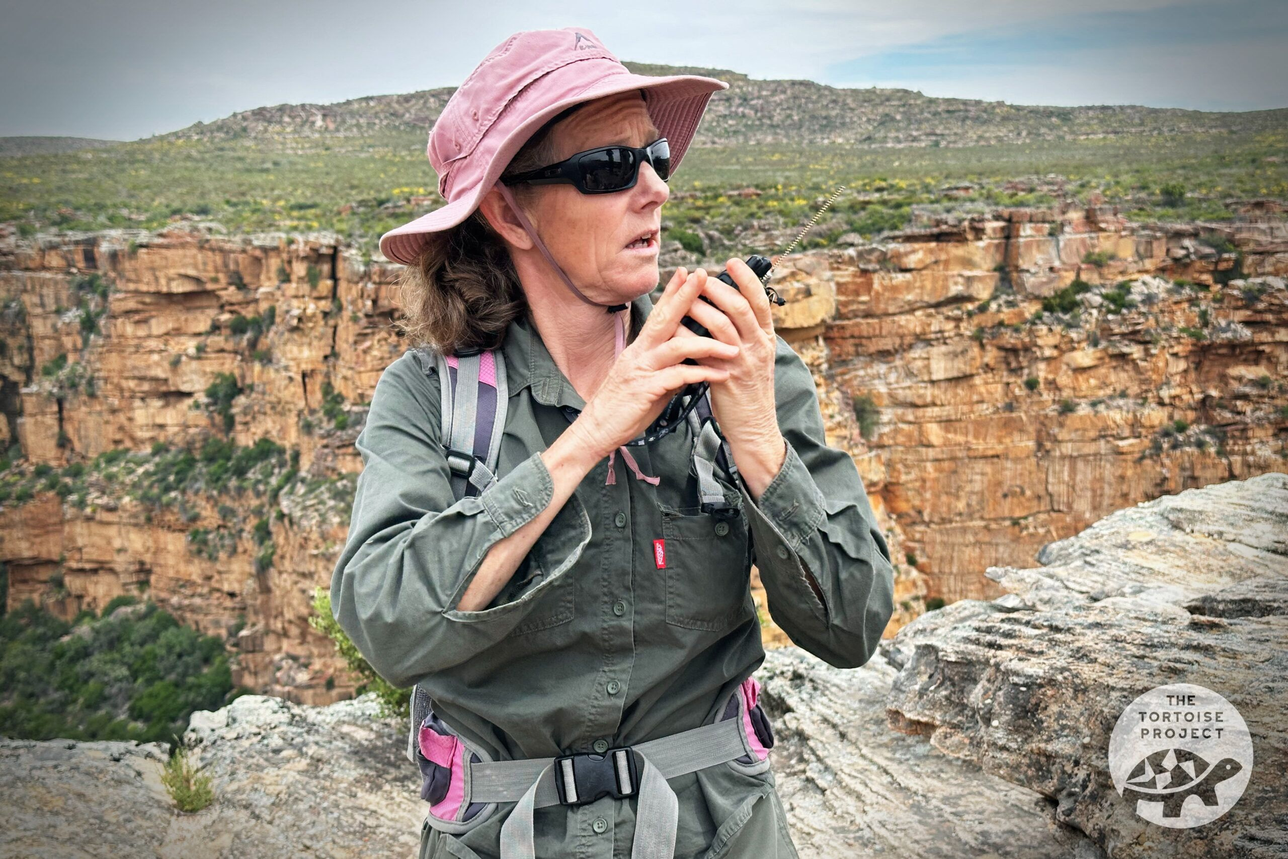 Near Nieuwoudtville, Northern Cape, South Africa — Bonnie Schumann at the walkie-talkie.