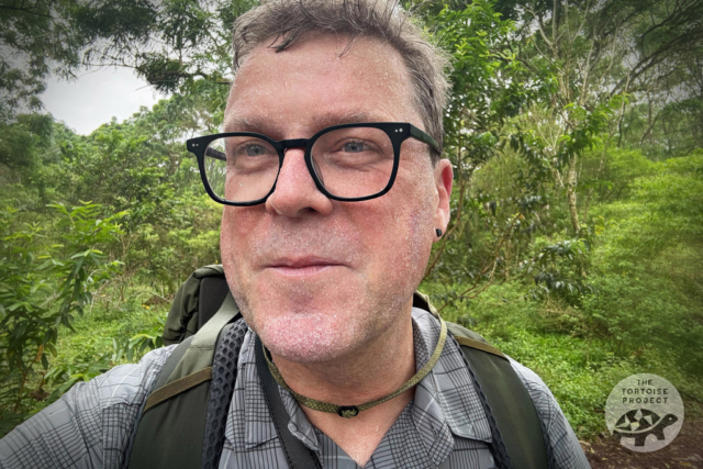 Kevin Gepford — very sweaty from a difficult hike in the heat of Santa Cruz island, Galápagos.